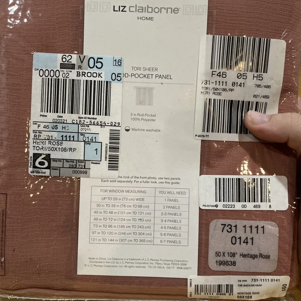 Liz Claiborne Home Tori Rose Pink Sheer Rod Pocket (2)‎ Curtain Panels 50x108